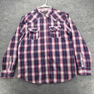 Straight Faded Shirt Mens XL Red Plaid Cotton Long Sleeve Button Up Pockets